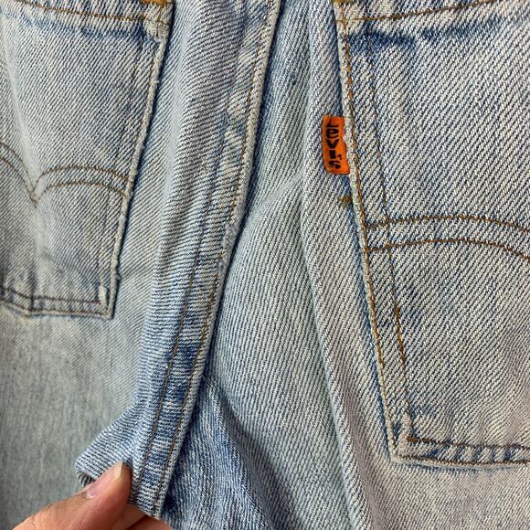 Vintage 70s Levis Flare Bell Bottom Blue Fringe Jeans Orange Tab Size 26 x 34 - Picture 10 of 12